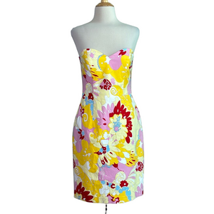 DAVID MEISTER Women Size 4 Vintage Colorful‎ Strapless Dress Designer Summer